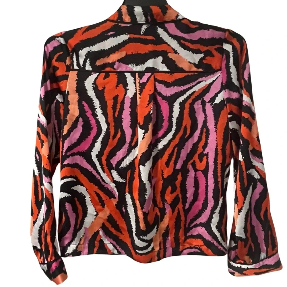 Diane Von Furstenberg X Target Satin Pajama Shirt Multicolored Zebra Print XXS